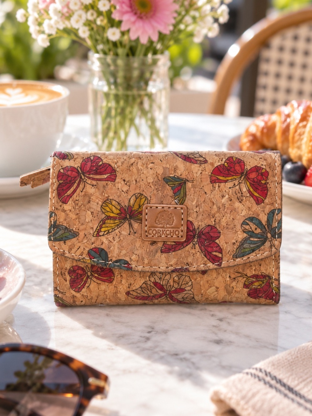 Butterfly Print Cork Wallet Boho Snap Wallet Vegan Card ID Organizer Corkcho